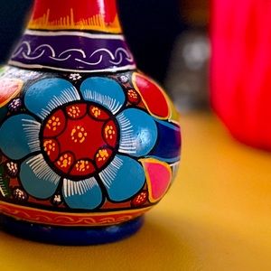 Hand Painted Ceramic Mexican Folk Art Vase, 6 inch